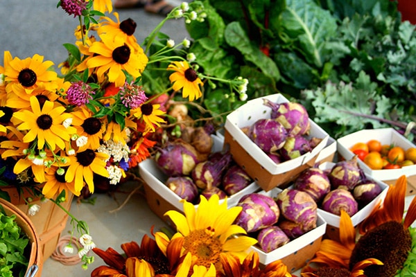 organic flowers and garden produce